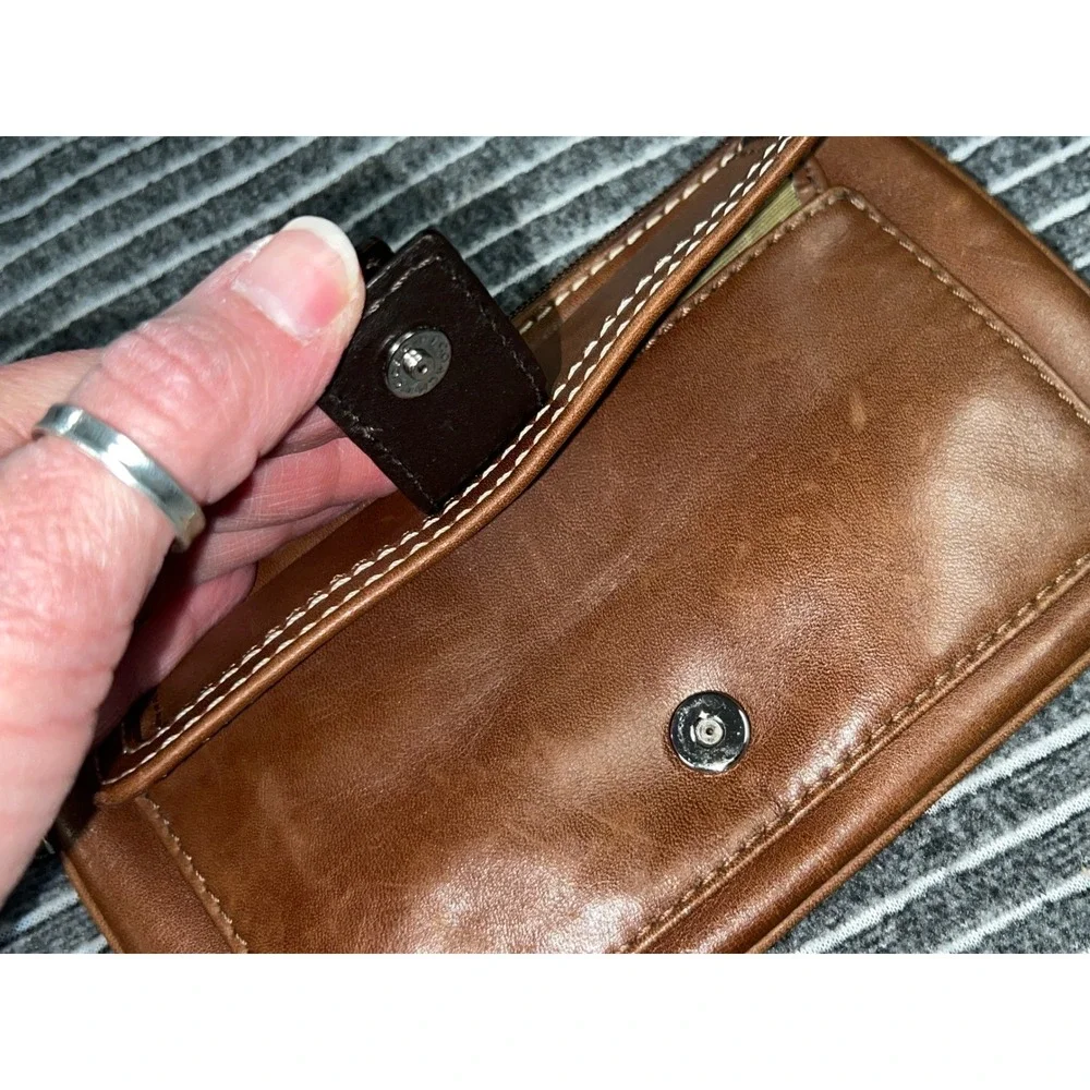 Coach Vintage Brown Leather Buckle Front Zipper Clutch Bag